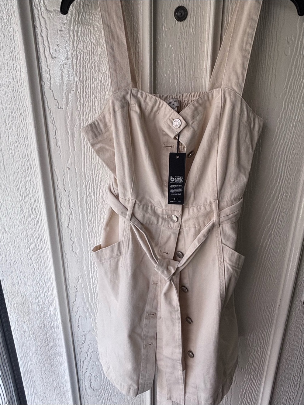 Habitual Cream Button-Front Pinafore with Tie Waist